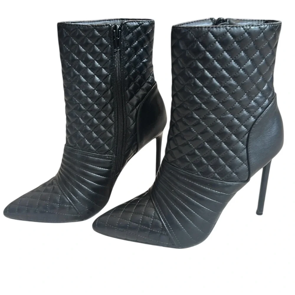 Rouge Helium Black Quilted Stiletto Ankle Boots – Size 7.5 - Picture 3 of 5